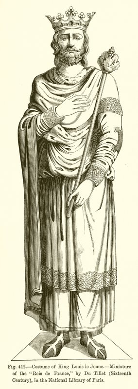 Louis le Jeune király jelmeze, a Rois de France miniatúrája, Du Tillet, 16. század, a Párizsi Nemzeti Könyvtárban alkotó: French School