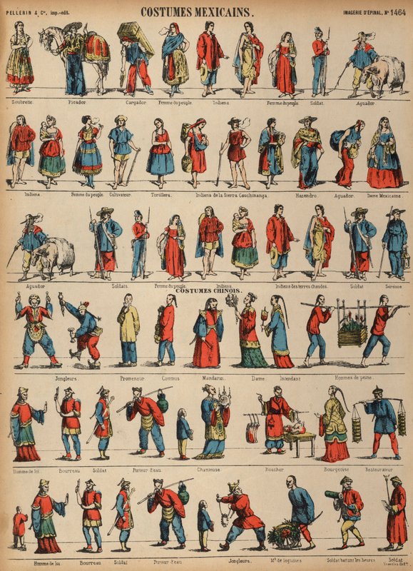 Mexikó és Kína jelmezei (színes metszet) alkotó: French School