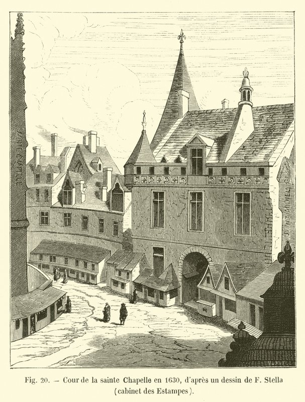 A Sainte Chapelle udvara 1630-ban, F Stella rajza alapján, Cabinet des Estampes alkotó: French School