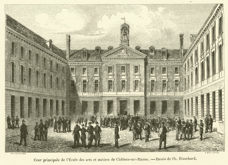 A Chalons-sur-Marne-i Iparművészeti Iskola fő udvara (metszet) alkotó: French School