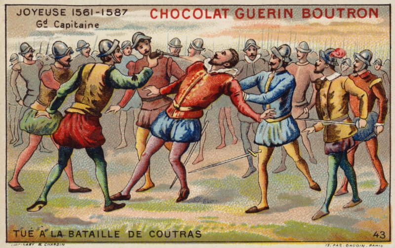 Anne, Joyeuse hercegének halála a coutrasi csatában (chromolitho) alkotó: French School