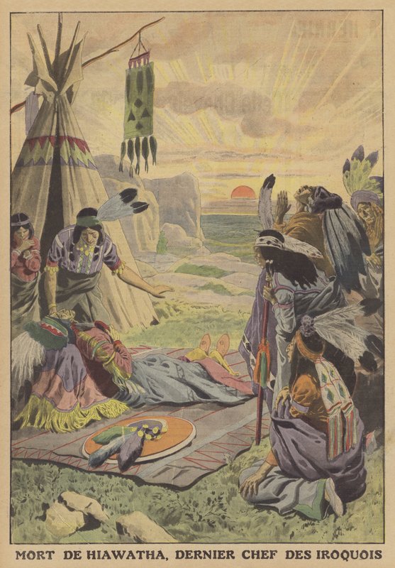 Hiawatha, az irokézek utolsó főnökének halála (színes litho) alkotó: French School
