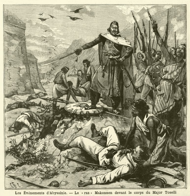 Az olaszok veresége az amba alagi csatában, első olasz-etióp háború (metszet) alkotó: French School