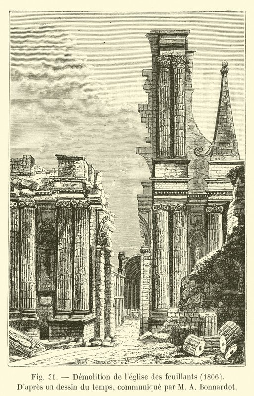 A Feuillants-templom lebontása, 1806, M A Bonnardot által közölt korabeli rajz szerint alkotó: French School