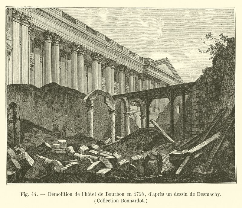 A Hôtel de Bourbon lebontása 1758-ban, Desmachy rajza alapján, Bonnardot Collection alkotó: French School
