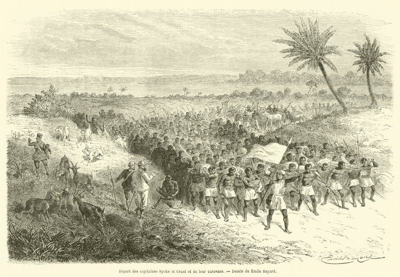 Speke és Grant kapitányok és karavánjuk indulása (metszet) alkotó: French School
