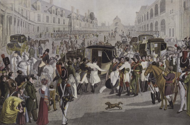 Napóleon távozása Fontainebleau-ból, 1814. április 20 alkotó: French School
