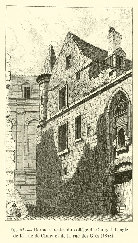 A Cluny-i főiskola utolsó maradványai a rue de Cluny és a rue des Gres sarkán, 1848 alkotó: French School