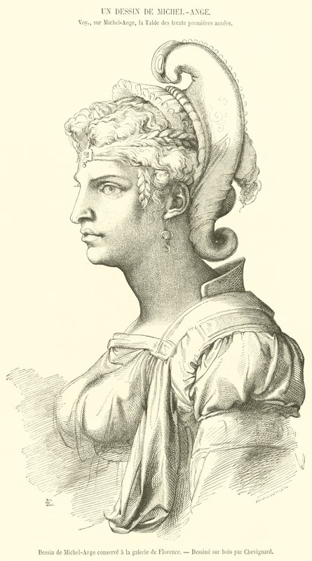 Michelangelo rajza a firenzei galériában (metszet) alkotó: French School