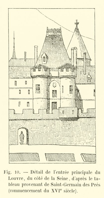 Részlet a Louvre főbejáratáról, a Szajna felől, a Saint-Germain des Pres-i festmény után, XVI. század eleje alkotó: French School