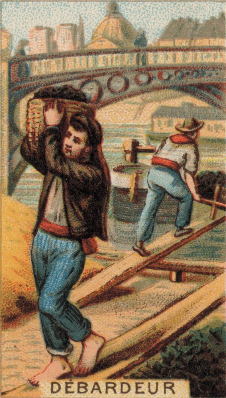 Dokkoló kirakodása egy uszályról (chromolitho) alkotó: French School