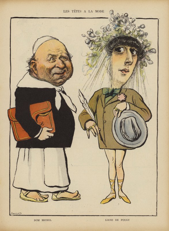 Dom Michel és Liane de Pougy francia táncos és udvarhölgy. Illusztráció a Le Rire-hez (színes litó) alkotó: French School