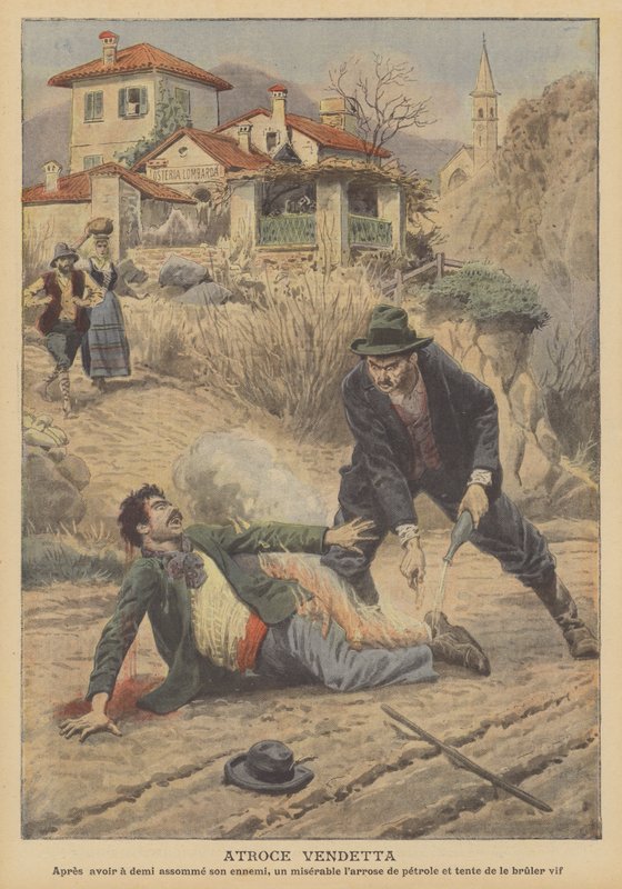 Rettenetes bosszúállás Oggebbióban, Olaszországban (színes litó) alkotó: French School