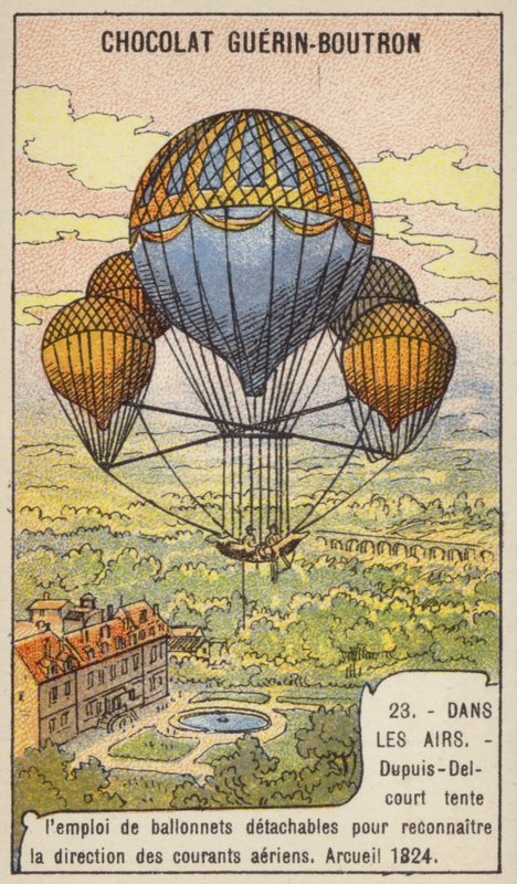 Dupuis-Delcourt levehető ballonok segítségével próbálja megmérni a légáramlatok irányát, Arcueil, Franciaország alkotó: French School