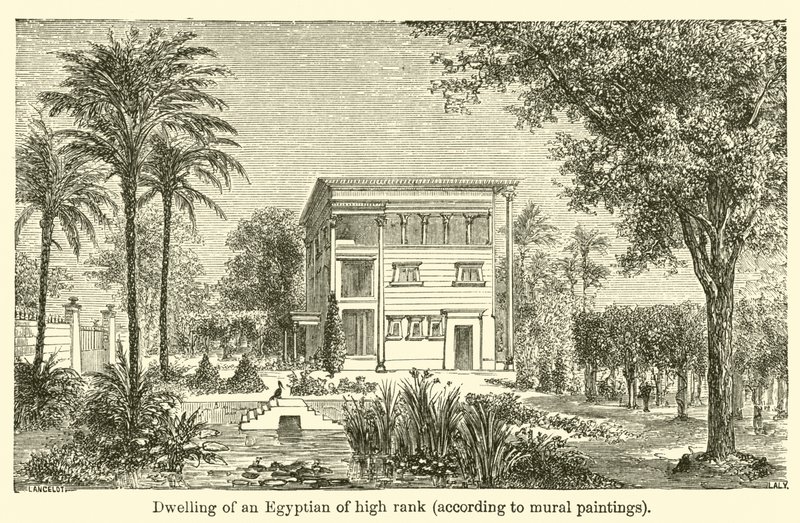 Magas rangú egyiptomi lakóháza falfestmények szerint (metszet) alkotó: French School