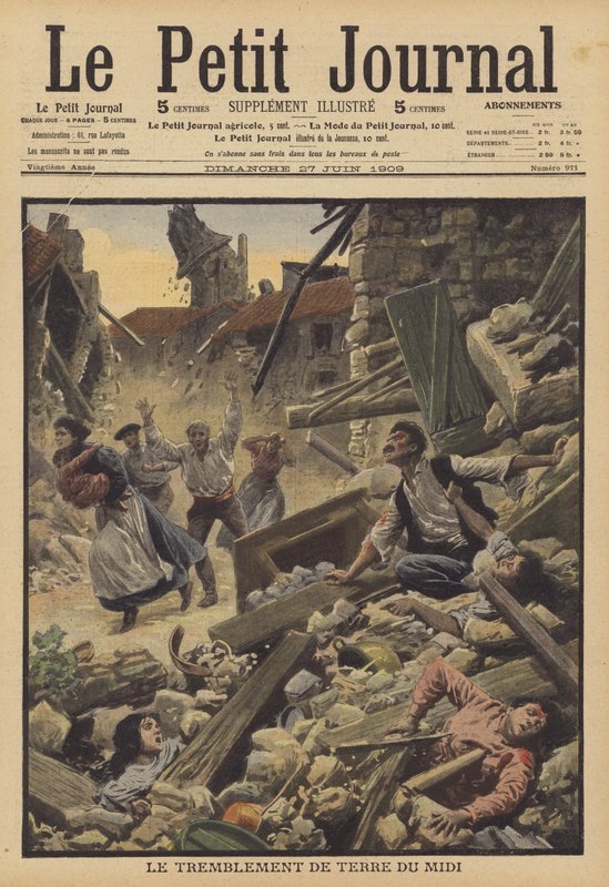 Földrengés Franciaország Midi régiójában (színes litho) alkotó: French School