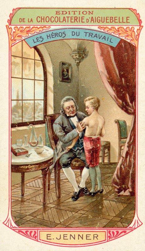 Edward Jenner angol orvos és tudós, aki felfedezett egy vakcinát a himlő (chromolitho) ellen alkotó: French School