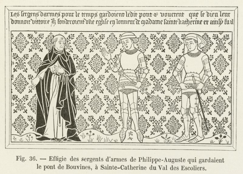 Philippe-Auguste őrmestereinek képmása, akik a Bouvines-hidat őrizték Sainte-Catherine du Val des Escoliers-ben alkotó: French School