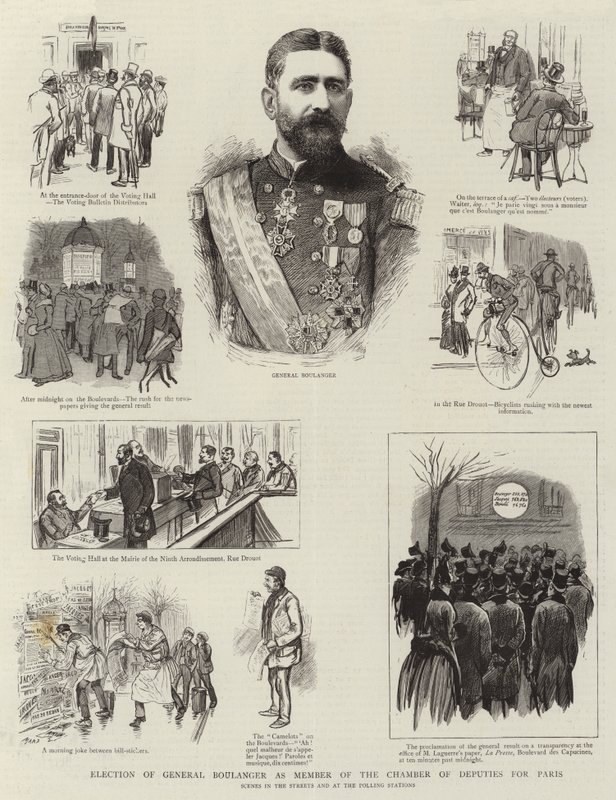 Boulanger tábornok megválasztása a párizsi képviselőház tagjává (metszet) alkotó: French School