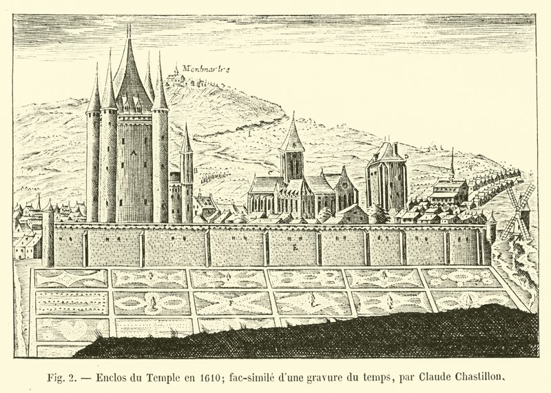 Templombekerítés 1610-ben; fakszimile egy akkori metszetről, Claude Chastillontól alkotó: French School