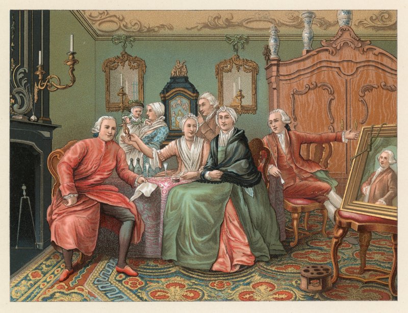 Anglia XVIII. századi viselet alkotó: French School