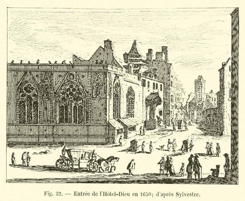A Hotel-Dieu bejárata 1650-ben; Sylvester szerint alkotó: French School