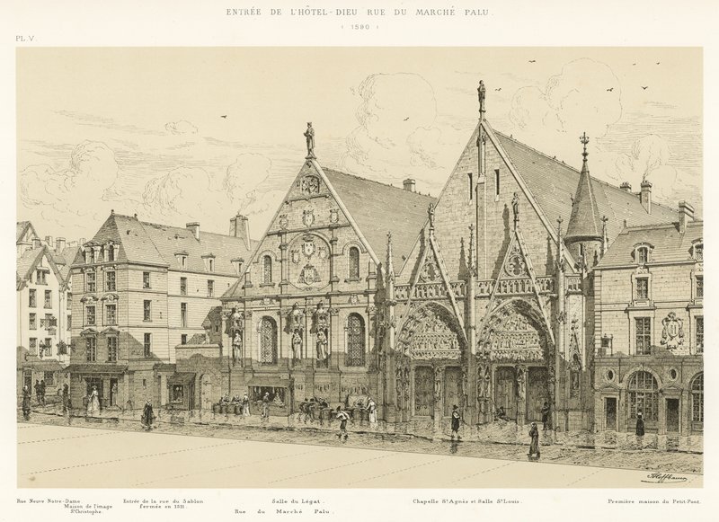 A Hotel-Dieu rue du Marche Palu bejárata, 1590 alkotó: French School