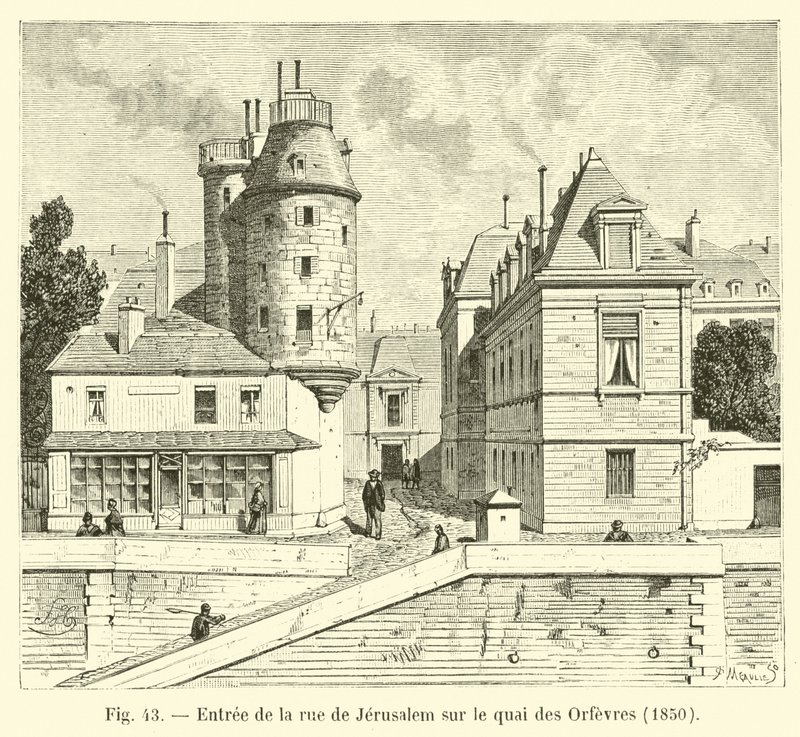 Bejárat a Rue de Jerusalem felől a Quai des Orfevresbe, 1850 alkotó: French School