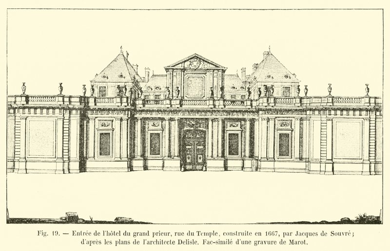 A Jacques de Souvre által 1667-ben épített Hôtel du Grand Prior, rue du Temple bejárata; Delisle építész tervei szerint, Marot metszetének fakszimile alkotó: French School