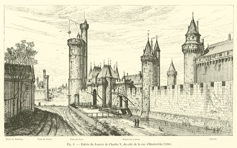 V. Károly Louvre-jának bejárata a rue dHosteriche felől, 1380 alkotó: French School