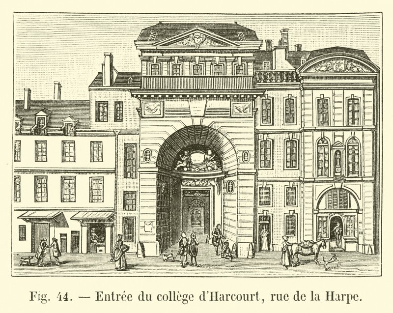 Bejárat a Harcourt College-ba, a rue de la Harpe-ba alkotó: French School