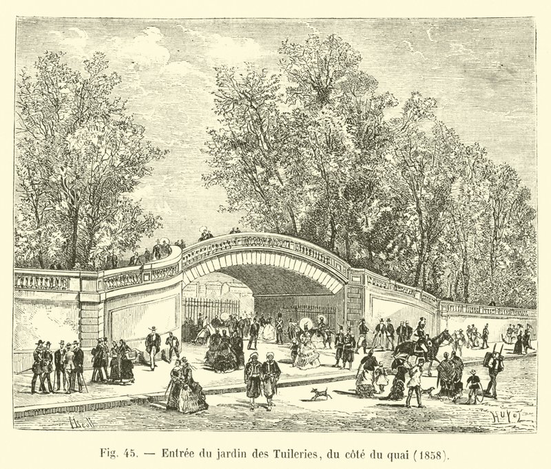 A Tuileriák kertjének bejárata a rakpart felől, 1858 alkotó: French School