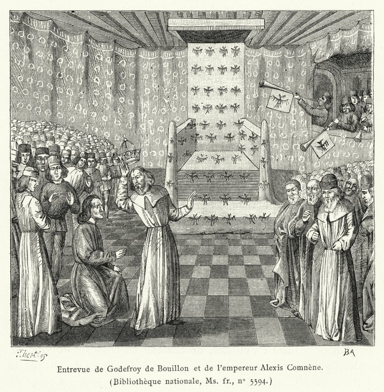 Godefroy de Bouillon és Alexis Comnene császár interjúja (metszet) alkotó: French School