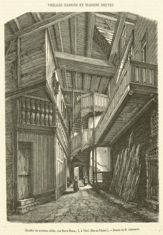 Tizenhatodik századi lépcsőház, rue Notre-Dame, 7, Vitre, Ille-et-Vilaine (metszet) alkotó: French School