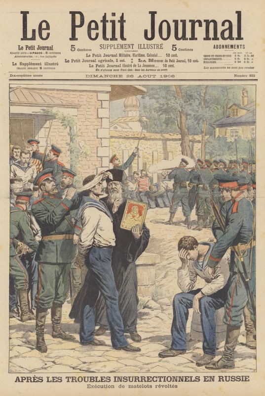 Az 1906 augusztusában fellázadt orosz tengerészek kivégzése (színes litó) alkotó: French School