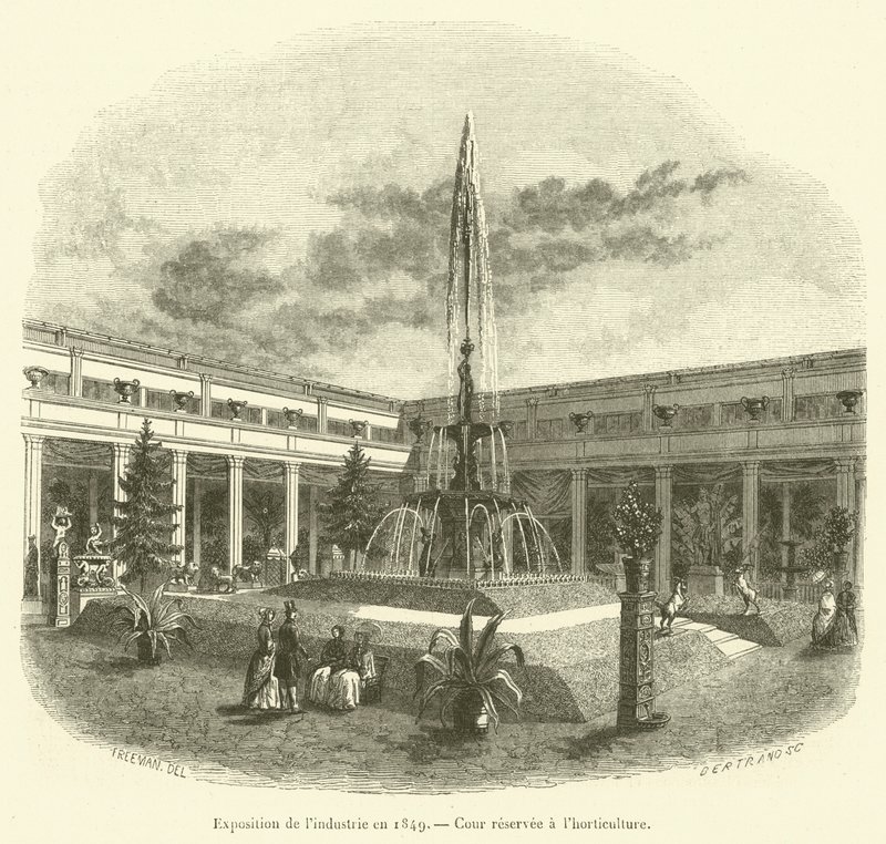 Ipari kiállítás 1849-ben, kertészetnek fenntartott udvar (metszet) alkotó: French School