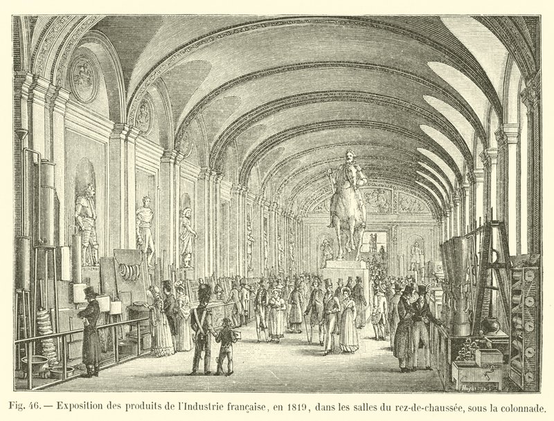 A francia ipar termékeinek kiállítása 1819-ben, a földszinti szobákban, az oszlopcsarnok alatt alkotó: French School