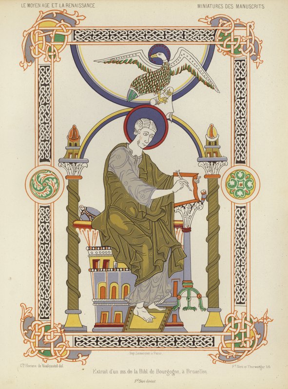 Kivonat egy kéziratból a Belgiumi Királyi Könyvtárból, Brüsszelből (chromolitho) alkotó: French School