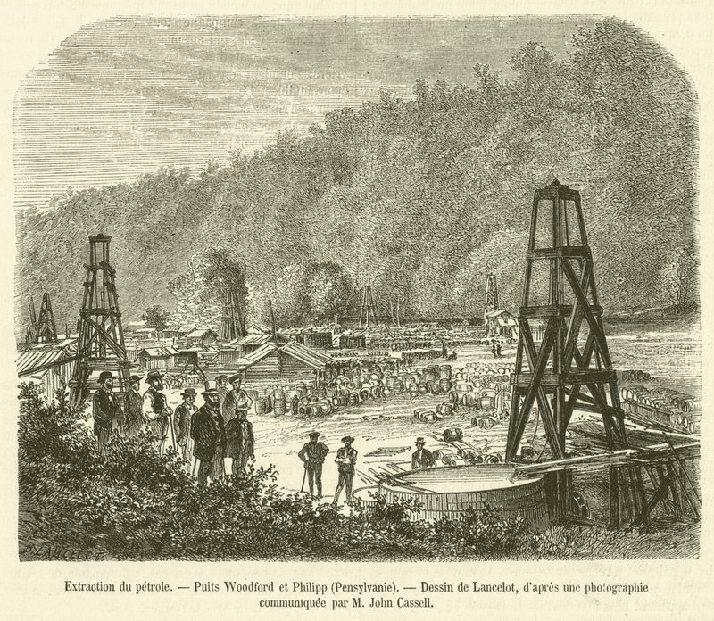 Olajkitermelés, Woodford és Philipp Wells, Pennsylvania (metszet) alkotó: French School