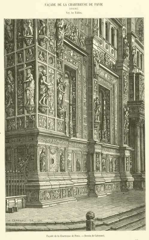 Pavia Charterhouse homlokzata (metszet) alkotó: French School
