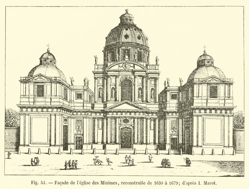 A Minimes-templom homlokzata, 1630-tól 1679-ig átépítették; miután én Marot alkotó: French School