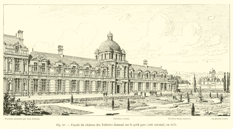 A Chateau des Tuileries homlokzata, kilátással a kis parkra, keleti oldalon, 1575-ben alkotó: French School