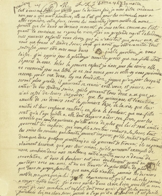 Marie Antoinette végrendeletének fakszimile alkotó: French School