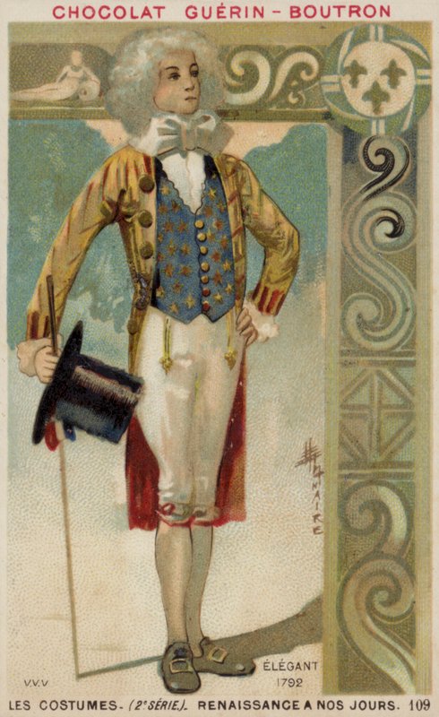 Divatos öltözetű férfi, 1792 alkotó: French School