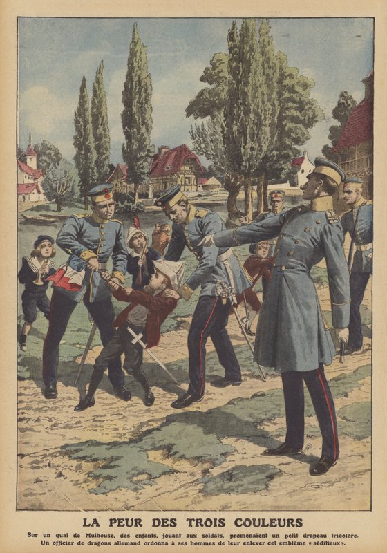 Félelem a francia zászlótól Elzászban (színes litho) alkotó: French School