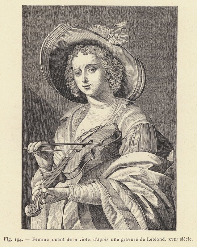 Hegedűző nő, Leblond metszete, 17. század (metszet) alkotó: French School