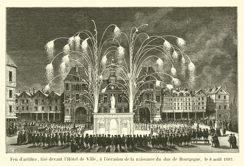 Tűzijáték a Városháza előtt, Burgundia hercegének születése alkalmából, 1682. augusztus 8. alkotó: French School