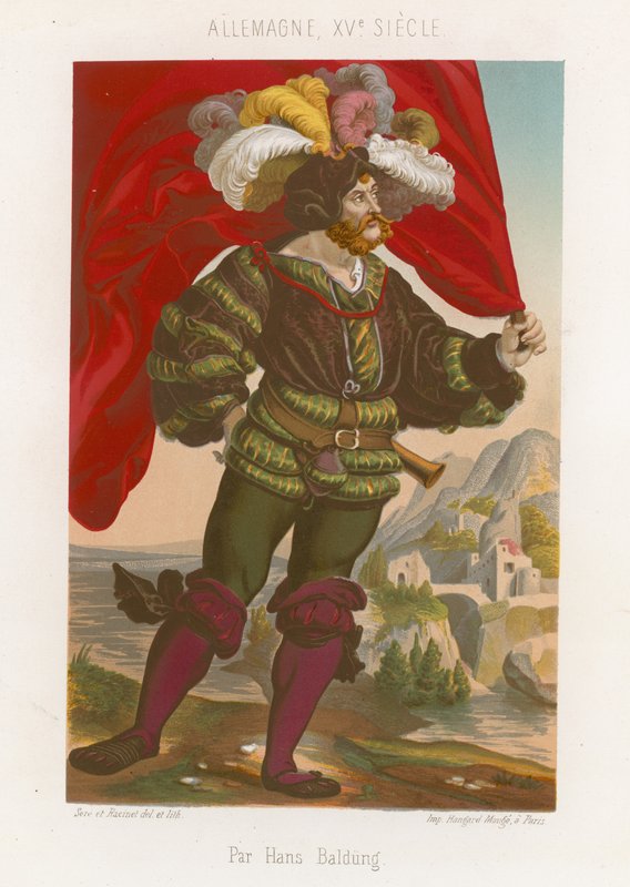 Egy zászlóval álló férfi figurája alkotó: French School