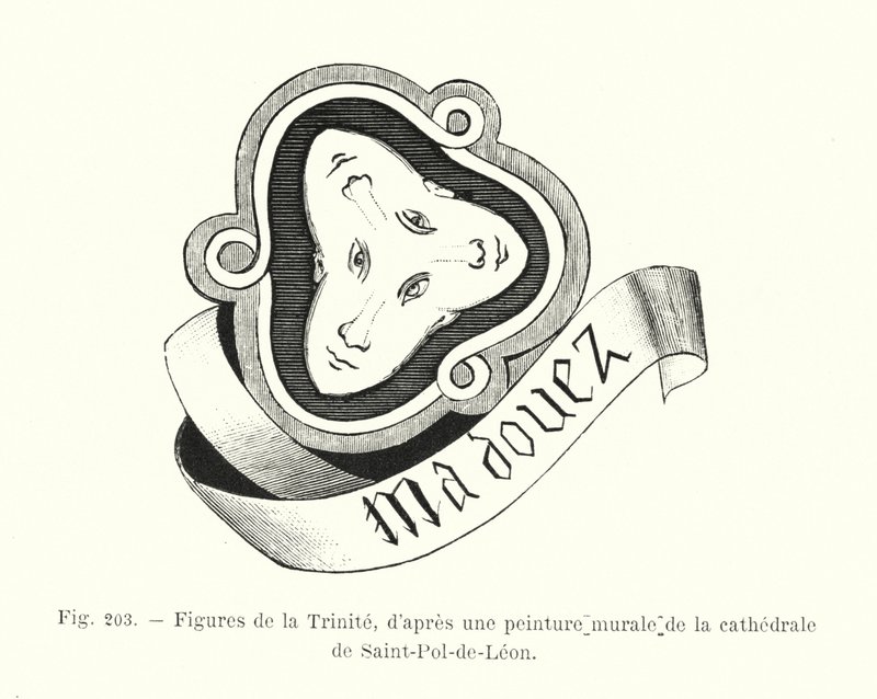 A Szentháromság figurái a Saint-Pol-de-Leon katedrális falfestménye után (metszet) alkotó: French School