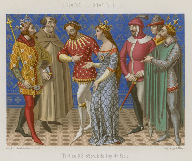 Figurák a 14. századi francia ruházatban alkotó: French School